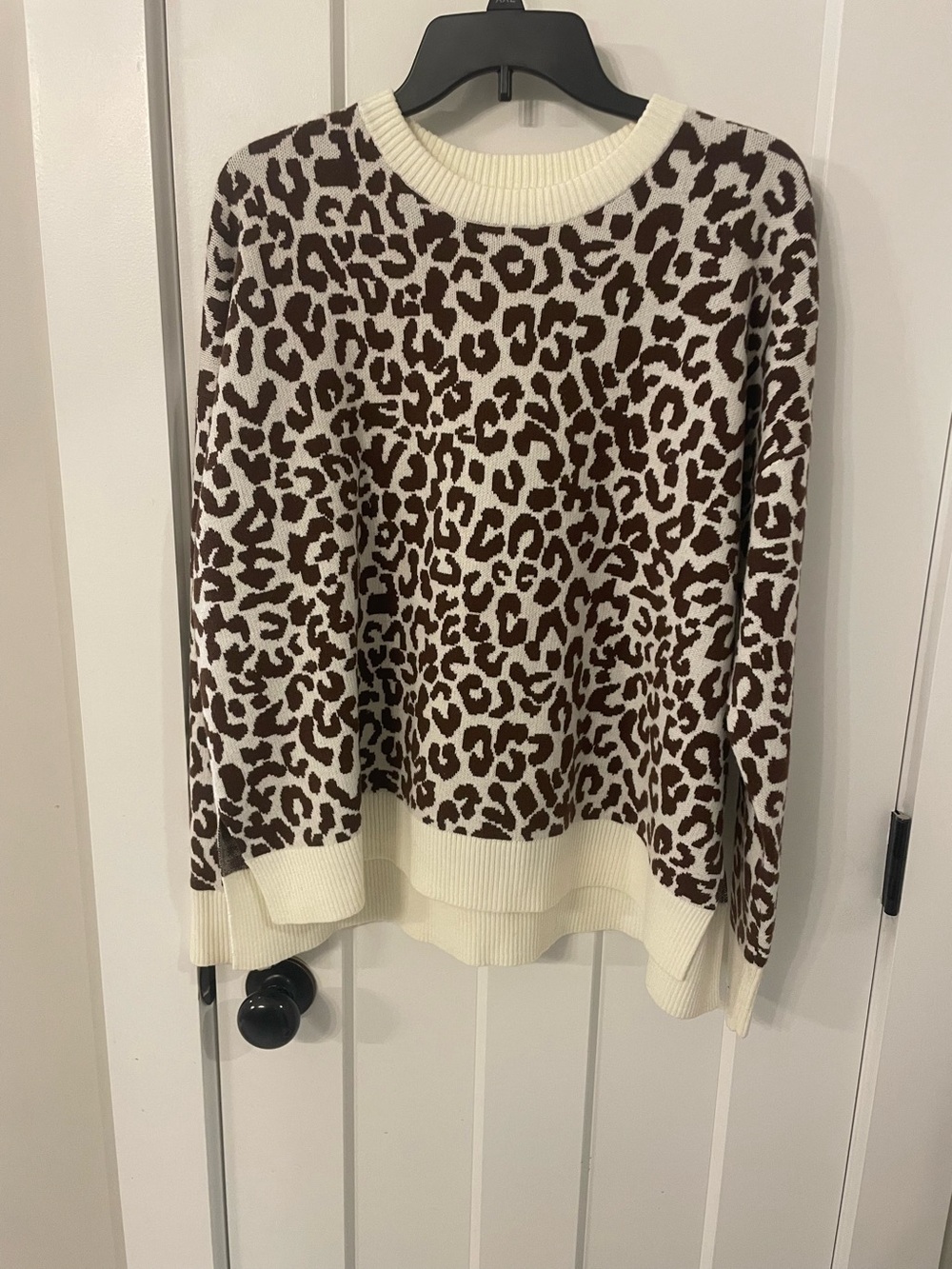 NWOT Leopard-Print Crewneck Sweater in Cream and Brown